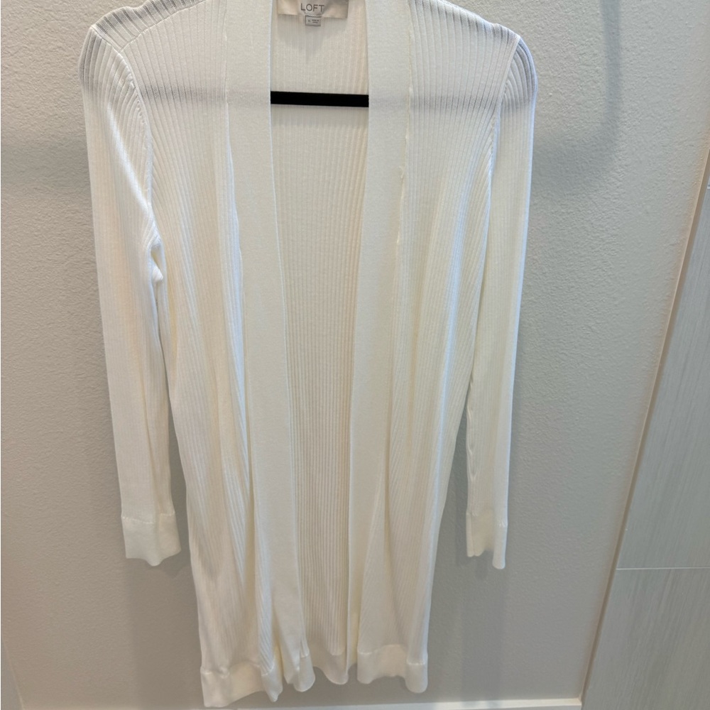 LOFT Ivory Ribbed Cardigan